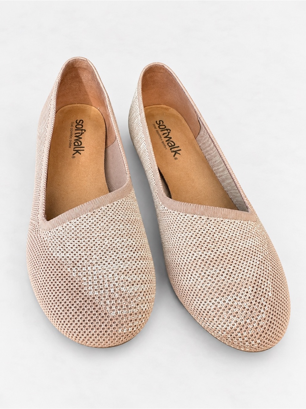 SoftWalk Women’s Wide Width Ballet Flats Beige Comfort Slip-On Shoes Size 8WW